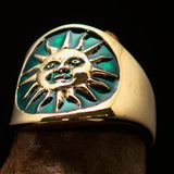 Excellent crafted shiny ancient green Men's Inca Sun Aztec Pinky Ring - solid Brass - BikeRing4u