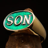 Perfectly crafted oval Initial Men's Pinky Ring green SON one word - Solid Brass - BikeRing4u