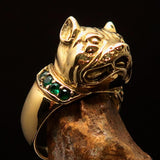 Excellent crafted Men's Pinky Ring Pitbull with green CZ Collar - Solid Brass - BikeRing4u