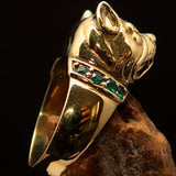 Excellent crafted Men's Pinky Ring Pitbull with green CZ Collar - Solid Brass - BikeRing4u