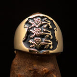 Excellent crafted Men's black 3 Lions Coat of Arms Pinky Ring - solid Brass - BikeRing4u