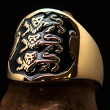 Excellent crafted Men's black 3 Lions Coat of Arms Pinky Ring - solid Brass - BikeRing4u