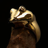 Perfectly crafted Men's grinning Frog Pinky Ring - solid Brass - BikeRing4u