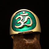 Excellent crafted Men's green Aum Buddhist Pinky Ring - solid Brass - BikeRing4u