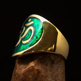 Excellent crafted Men's green Aum Buddhist Pinky Ring - solid Brass - BikeRing4u