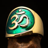 Excellent crafted Men's green Aum Buddhist Pinky Ring - solid Brass - BikeRing4u