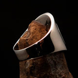 Round Men's Ring Peace Symbol Flower Power - Two Tone Sterling Silver - BikeRing4u