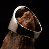 Round Men's Ring Peace Symbol Flower Power - Two Tone Sterling Silver - BikeRing4u