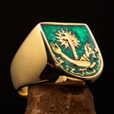 Excellent crafted Men's Franciscan green Corona Cross Pinky Ring - solid Brass - BikeRing4u