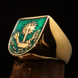 Excellent crafted Men's Franciscan green Corona Cross Pinky Ring - solid Brass - BikeRing4u
