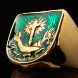 Excellent crafted Men's Franciscan green Corona Cross Pinky Ring - solid Brass - BikeRing4u