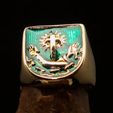 Excellent crafted Men's Franciscan green Corona Cross Pinky Ring - solid Brass - BikeRing4u