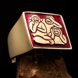 Excellent crafted Men's red 3 Monkeys Pinky Ring - Solid Brass - BikeRing4u