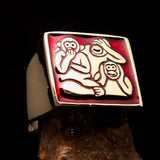 Excellent crafted Men's red 3 Monkeys Pinky Ring - Solid Brass - BikeRing4u