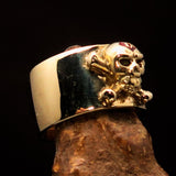 Excellent crafted Outlaw red 1% Jolly Roger Skull Band Ring - solid Brass - BikeRing4u