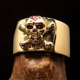 Excellent crafted Outlaw red 1% Jolly Roger Skull Band Ring - solid Brass - BikeRing4u