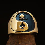 Excellent crafted Men's black Spades Yin Yang Poker Ring - solid Brass - BikeRing4u