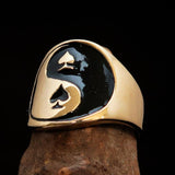Excellent crafted Men's black Spades Yin Yang Poker Ring - solid Brass - BikeRing4u