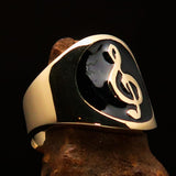 Excellent crafted round Men's black Treble Clef Pinky Ring - Solid Brass - BikeRing4u