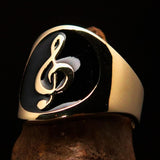 Excellent crafted round Men's black Treble Clef Pinky Ring - Solid Brass - BikeRing4u
