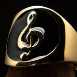 Excellent crafted round Men's black Treble Clef Pinky Ring - Solid Brass - BikeRing4u