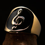 Excellent crafted round Men's black Treble Clef Pinky Ring - Solid Brass - BikeRing4u