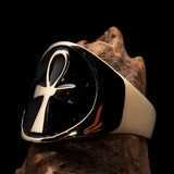 Excellent crafted Men's big black Egyptian Ankh Cross Ring - solid Brass - BikeRing4u