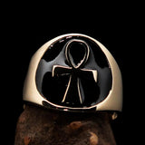 Excellent crafted Men's big black Egyptian Ankh Cross Ring - solid Brass - BikeRing4u