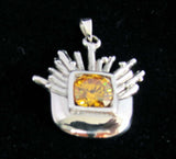 Colgante asimétrico redondo amarillo CZ Sunbeam - Plata de ley