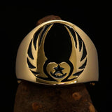 Nicely crafted Men's Claddagh Pinky Ring black winged heart Star Moon - solid Brass - BikeRing4u