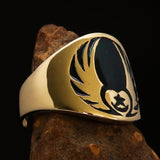 Nicely crafted Men's Claddagh Pinky Ring black winged heart Star Moon - solid Brass - BikeRing4u