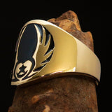 Nicely crafted Men's Claddagh Pinky Ring black winged heart Star Moon - solid Brass - BikeRing4u