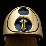 Perfectly crafted ancient Men's black Labrys double Axe Pinky Ring - Solid Brass - BikeRing4u