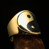Excellent crafted Men's black Yin Yang Pinky Ring - Solid Brass - BikeRing4u