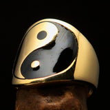 Excellent crafted Men's black Yin Yang Pinky Ring - Solid Brass - BikeRing4u