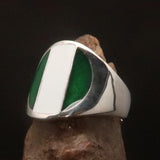 Nigerian Flag Ring, Perfectly crafted Men's National Flag Ring Nigeria - Sterling Silver - BikeRing4u