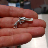 Revolver Silver Pendant, Sterling Silver Western Gun Pendant, Excellent Details hallmarked 925