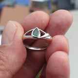 Minimalist Emerald Ring, Sterling Silver Ring, natural green Emerald, Pear Shaped Emerald, handmade emerald ring, unique design, gift for her, Size 7.5