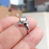 Moonstone Silver Ring, Moonstone Silver Heart Ring, Heart shaped Ring, Sterling Silver Ring, oval shaped Moonstone and 7 CZ, handmade ring - Size 5