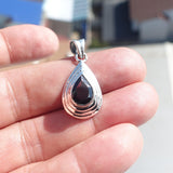 Garnet Silver Pendant, Pear shaped Sterling Silver Gemstone Pendant with Garnet, Symmetric Amulet, Sterling silver Amulet