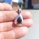 Garnet Silver Pendant, Pear shaped Sterling Silver Gemstone Pendant with Garnet, Symmetric Amulet, Sterling silver Amulet