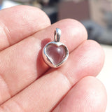 Minimalist Rose Quartz Heart Silver Pendant, Sterling Silver pink Rose Quartz Pendant, Round shaped Rose Quartz