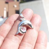 Dolphin Moonstone Amulet, Dolphin Pendant, Sterling Silver Pendant, Moonstone Necklace, Ceylon Moonstone 4 CZ, gift for her