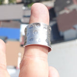 Minimalist Silver Ring, Sterling Silver Ring, handmade silver ring, round dots design, wide band Ring, Unisex Design - flexible Size 8.5