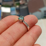 Emerald Ring, Gemstone Ring, Sterling Silver Ring, Solitaire Ring with oval cut Green Emerald and 8 white CZ, Gift for Her, Unique - Size 6