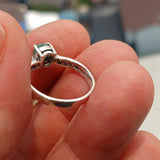 Emerald Ring, Gemstone Ring, Sterling Silver Ring, Solitaire Ring with oval cut Green Emerald and 8 white CZ, Gift for Her, Unique - Size 6