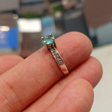 Emerald Ring, Gemstone Ring, Sterling Silver Ring, Solitaire Ring with oval cut Green Emerald and 8 white CZ, Gift for Her, Unique - Size 6