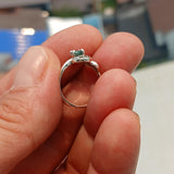 Natural Emerald Ring, Sterling Silver Ring, Solitaire Ring, round cut Green Emerald and 9 white CZ, Gift for Her, Unique Design - Size 4.75