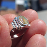 Natural Opal Ring, Men's Sterling Silver Ring, Solitaire Ring, oval shaped Opal, handmade Opal Ring, unique jewelry design, gift for him- Size 8