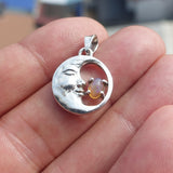 Crescent Moon Pendant, Sterling Silver Pendant, Multicolor Opal Pendant, Smiling Moon Pendant